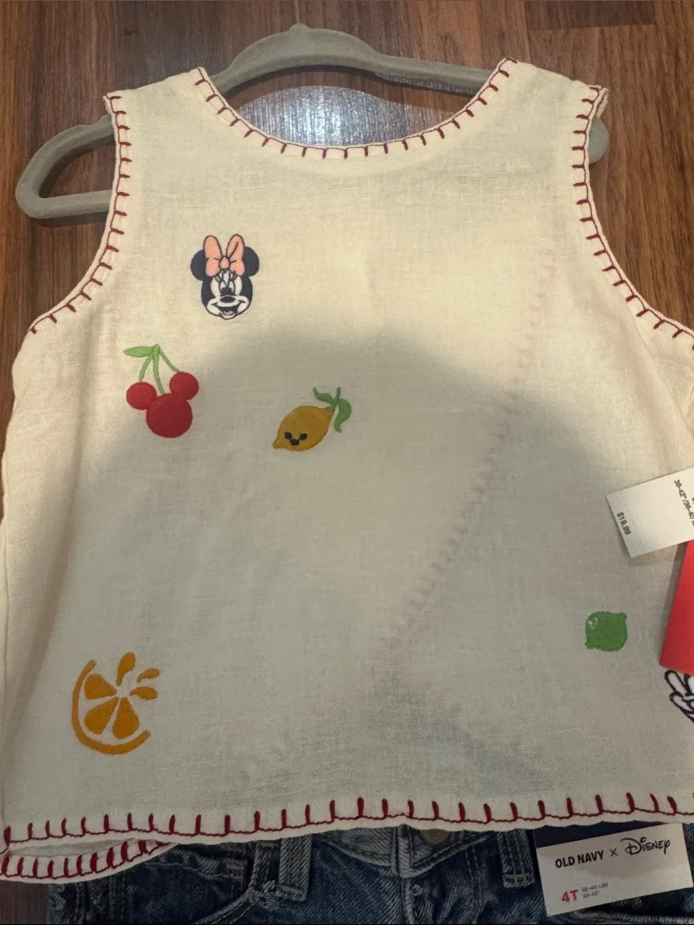 NWT Old Navy Cream Embroidered Minnie Crop Top with Blue Denim Shorts